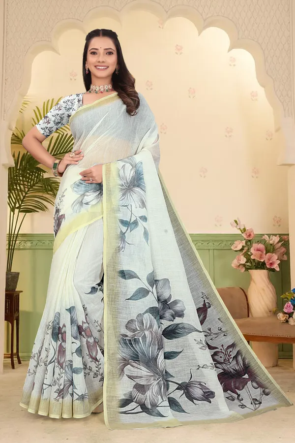 Yellow_Cotton_Linen_Digital_Print_Saree_For_Women