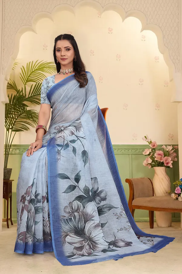 Blue_Cotton_Linen_Digital_Print_Saree_For_Women