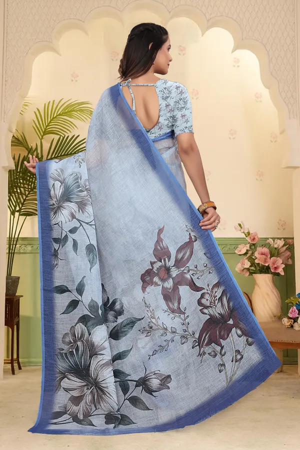 Blue_Cotton_Linen_Digital_Print_Saree_For_Women