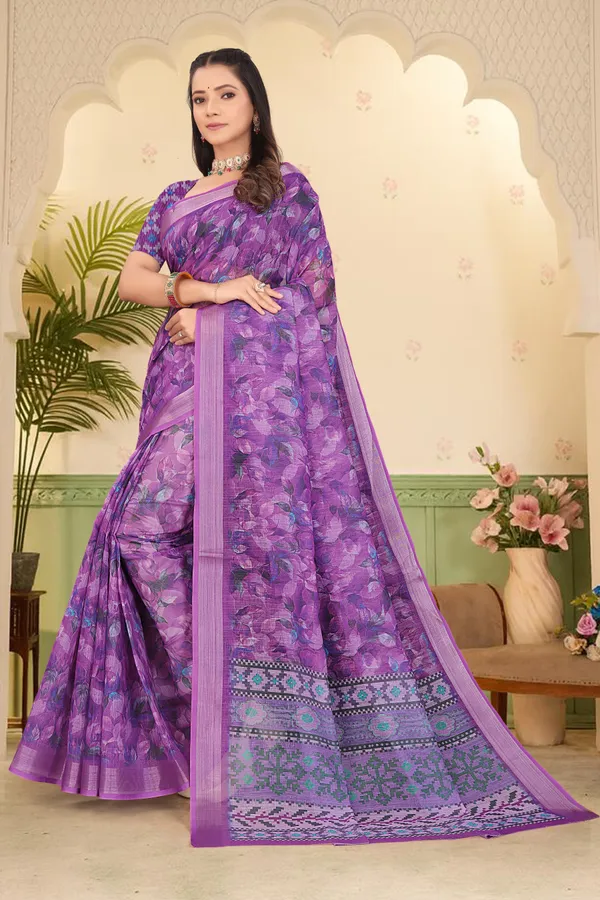 Purple_Cotton_Linen_Digital_Print_Saree_For_Women