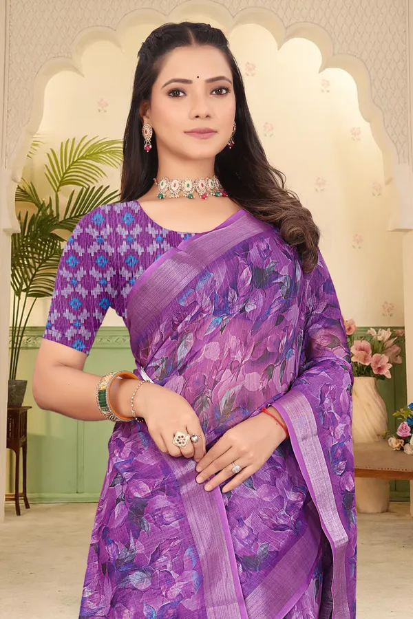 Purple_Cotton_Linen_Digital_Print_Saree_For_Women