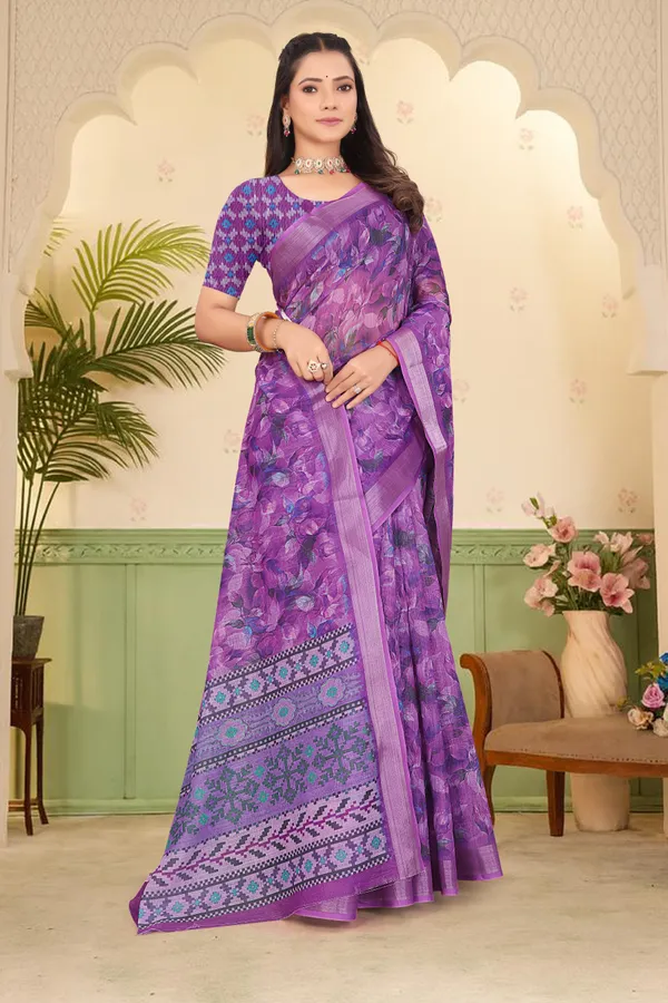 Purple_Cotton_Linen_Digital_Print_Saree_For_Women