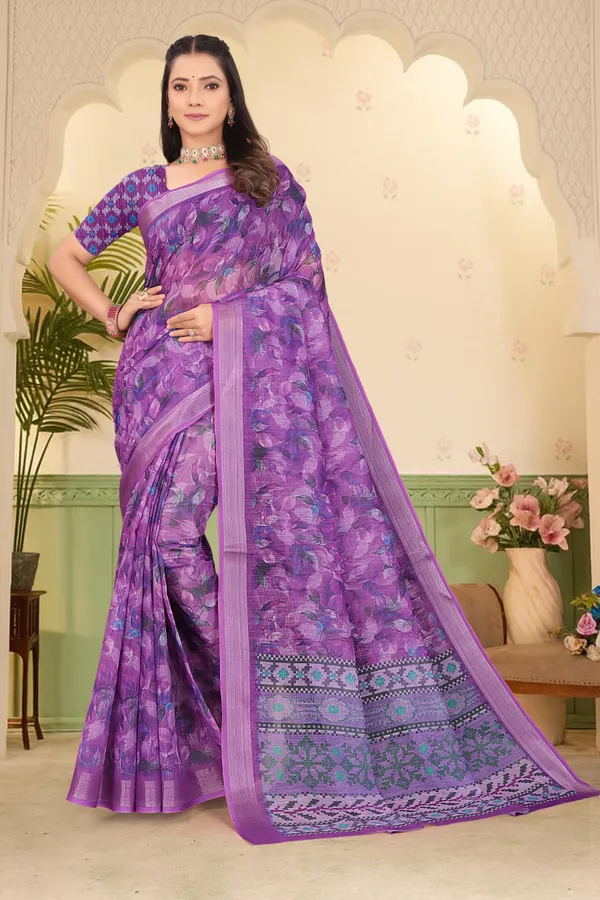 Purple_Cotton_Linen_Digital_Print_Saree_For_Women