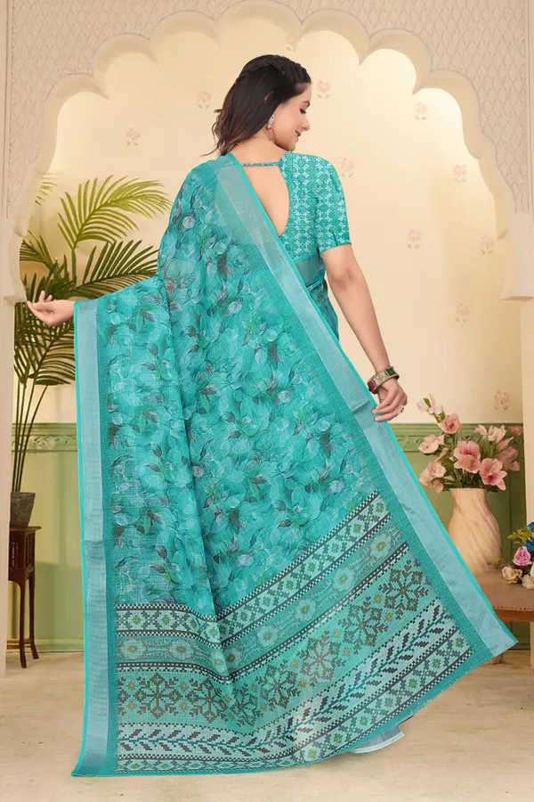 Dark_Green_Cotton_Linen_Digital_Print_Saree_For_Women