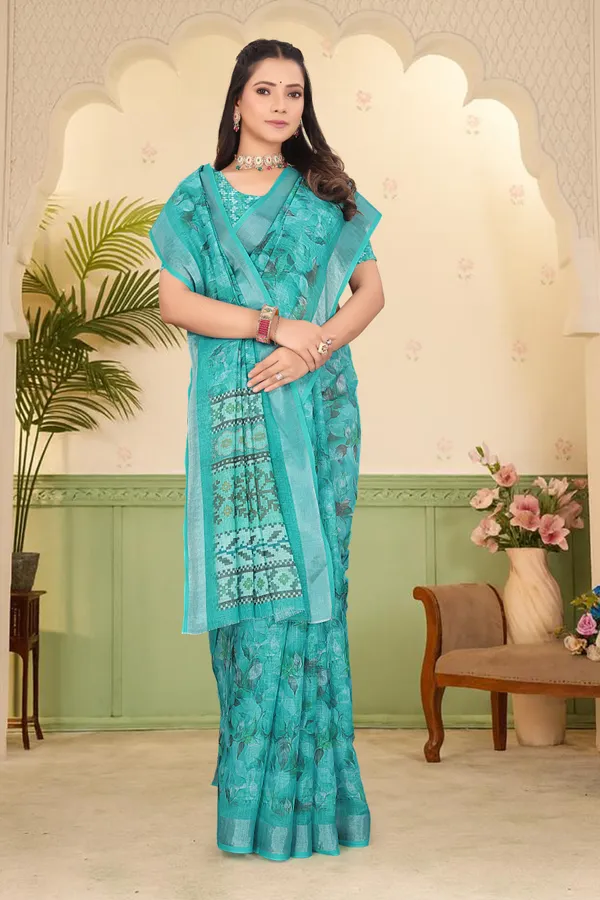 Dark_Green_Cotton_Linen_Digital_Print_Saree_For_Women