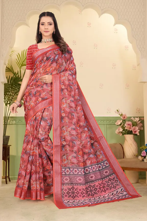 Orange_Cotton_Linen_Digital_Print_Saree_For_Women