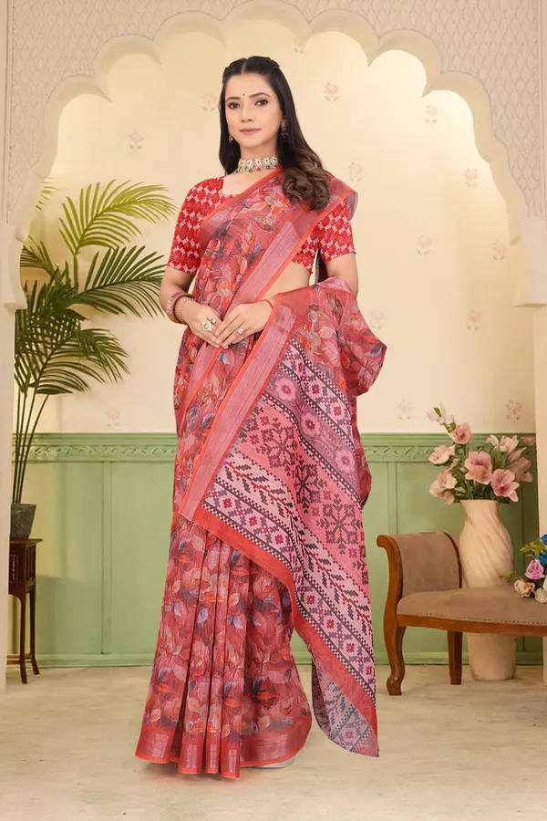 Orange_Cotton_Linen_Digital_Print_Saree_For_Women