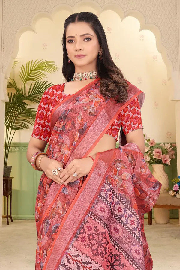 Orange_Cotton_Linen_Digital_Print_Saree_For_Women