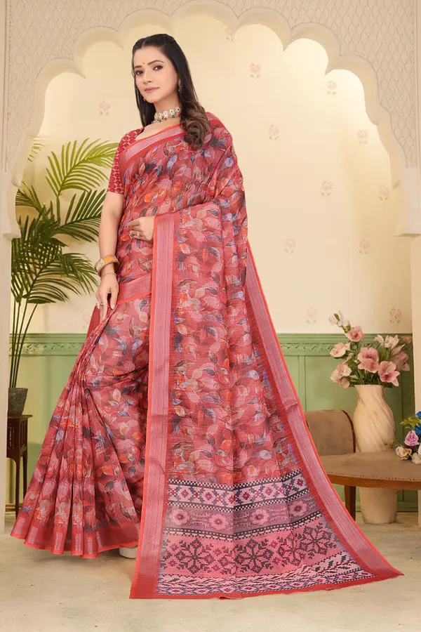 Orange_Cotton_Linen_Digital_Print_Saree_For_Women