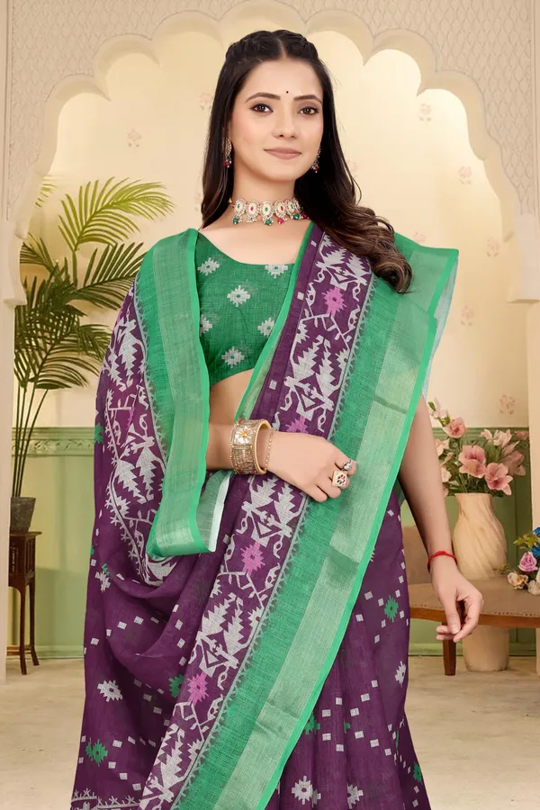 Purple_Cotton_Linen_Digital_Print_Saree_For_Women
