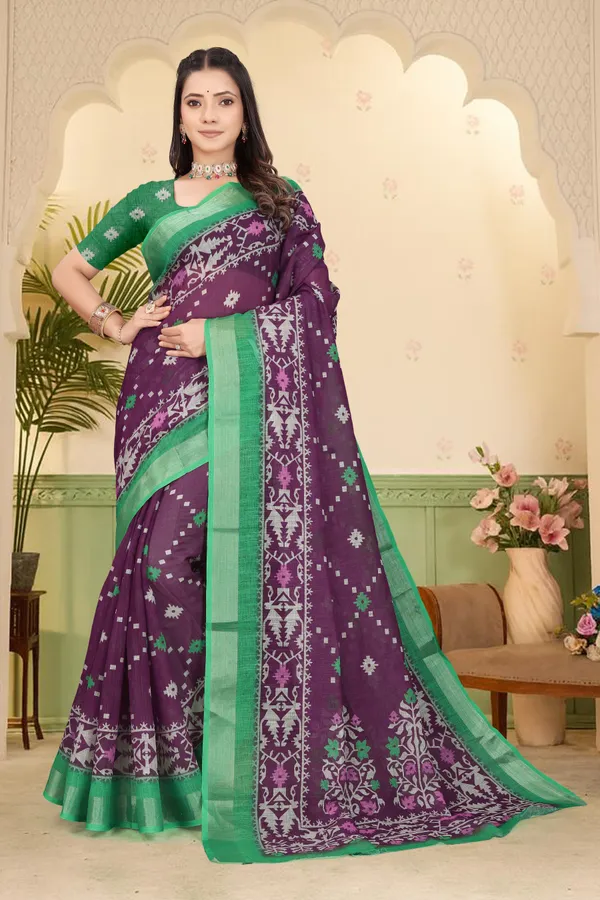 Purple_Cotton_Linen_Digital_Print_Saree_For_Women