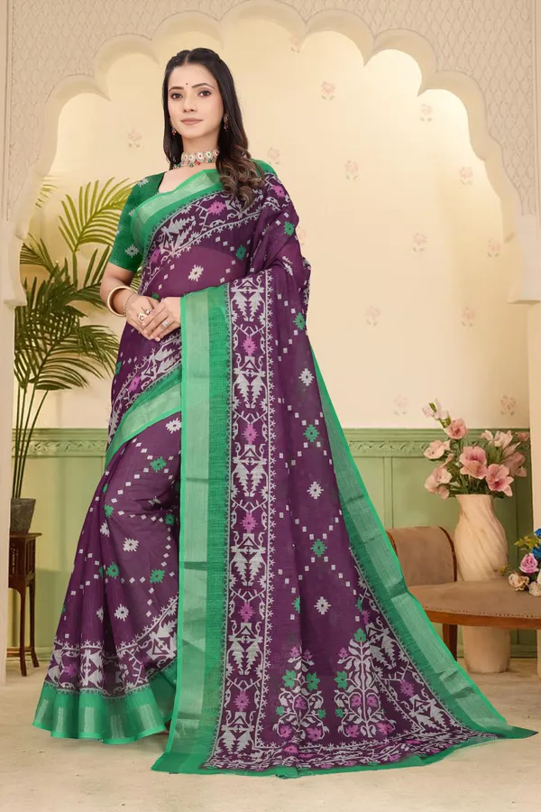 Purple_Cotton_Linen_Digital_Print_Saree_For_Women