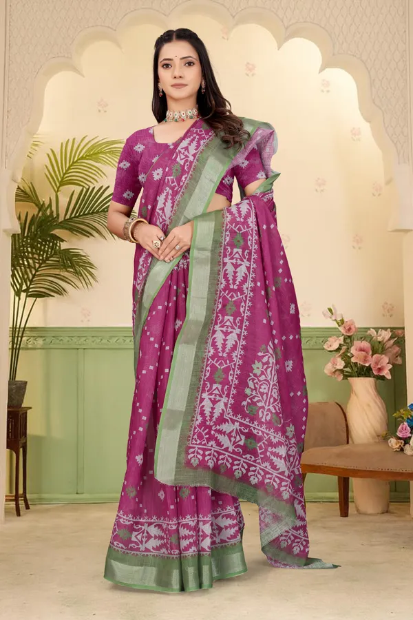 Maroon_Cotton_Linen_Digital_Print_Saree_For_Women