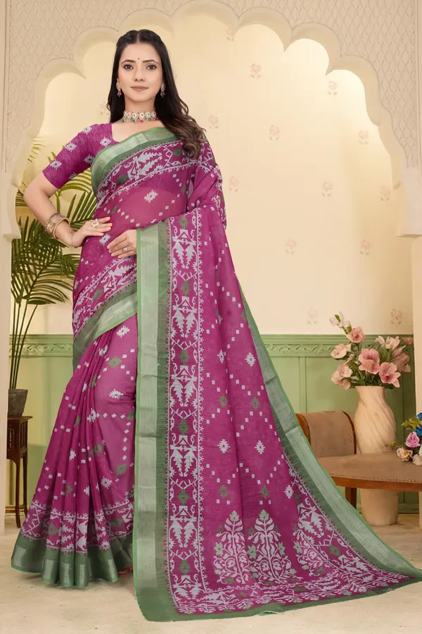 Maroon_Cotton_Linen_Digital_Print_Saree_For_Women