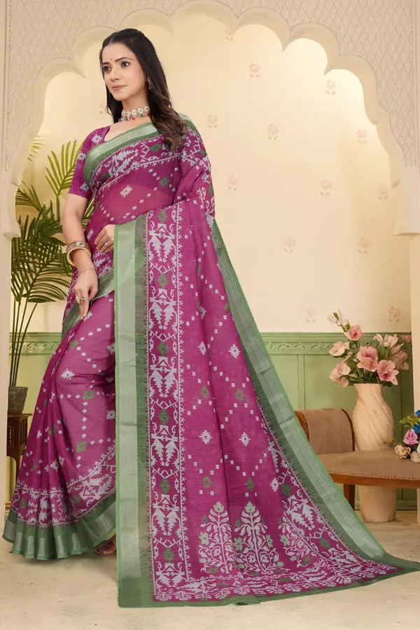 Maroon_Cotton_Linen_Digital_Print_Saree_For_Women