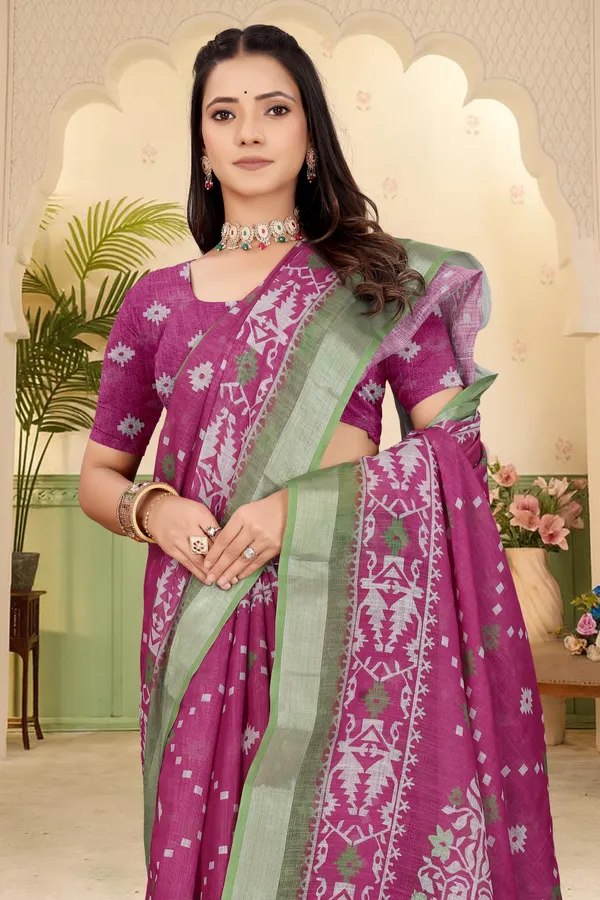 Maroon_Cotton_Linen_Digital_Print_Saree_For_Women