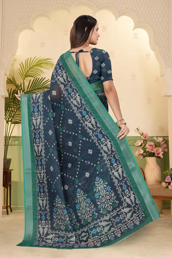 Dark_Blue_Cotton_Linen_Digital_Print_Saree_For_Women
