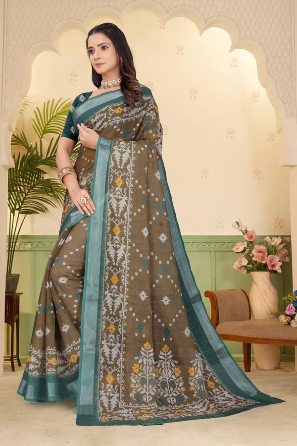 Mustard_Cotton_Linen_Digital_Print_Saree_For_Women