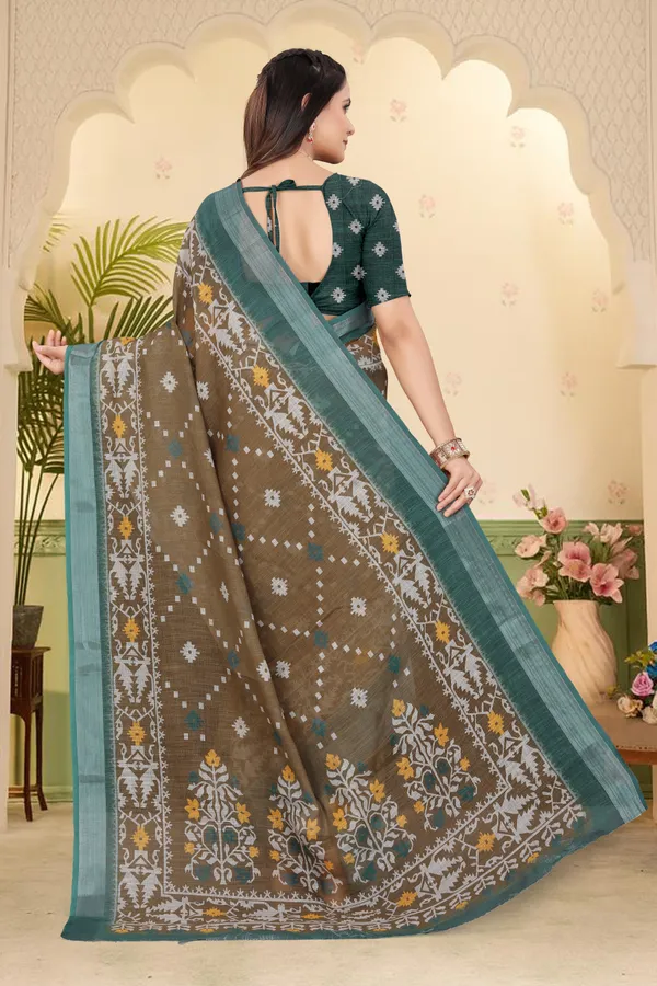 Mustard_Cotton_Linen_Digital_Print_Saree_For_Women