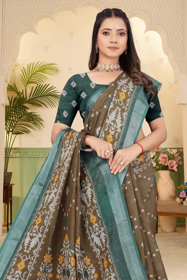Mustard_Cotton_Linen_Digital_Print_Saree_For_Women