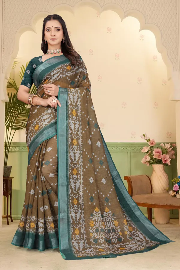 Mustard_Cotton_Linen_Digital_Print_Saree_For_Women