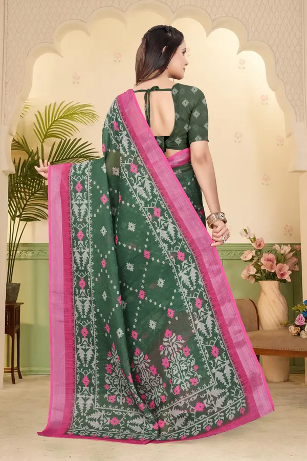 Green_Cotton_Linen_Digital_Print_Saree_For_Women