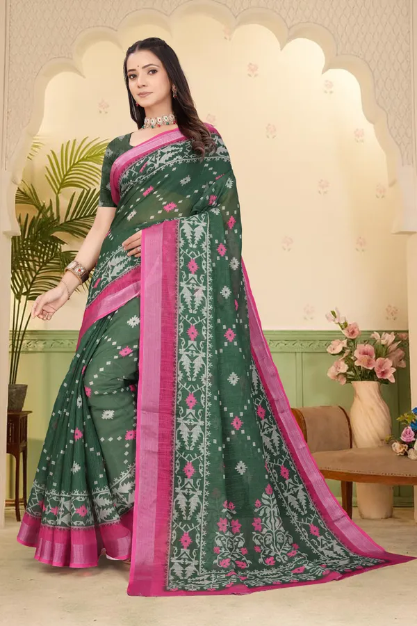 Green_Cotton_Linen_Digital_Print_Saree_For_Women