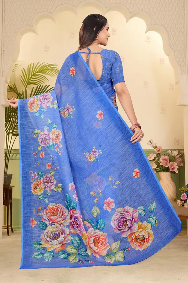 Blue_Cotton_Linen_Digital_Print_Saree_For_Women