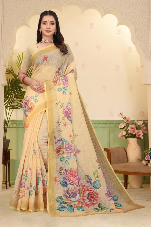 Orange_Cotton_Linen_Digital_Print_Saree_For_Women