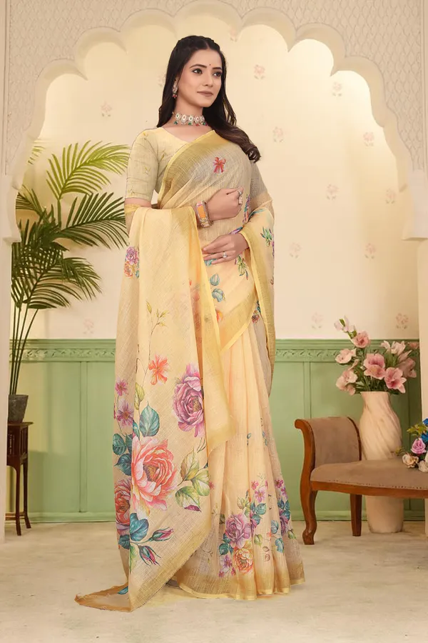 Orange_Cotton_Linen_Digital_Print_Saree_For_Women