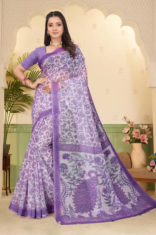 Light_Blue_Cotton_Linen_Digital_Print_Saree_For_Women