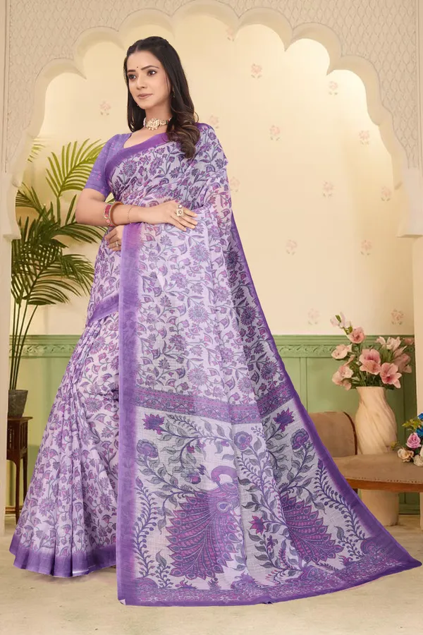 Light_Blue_Cotton_Linen_Digital_Print_Saree_For_Women