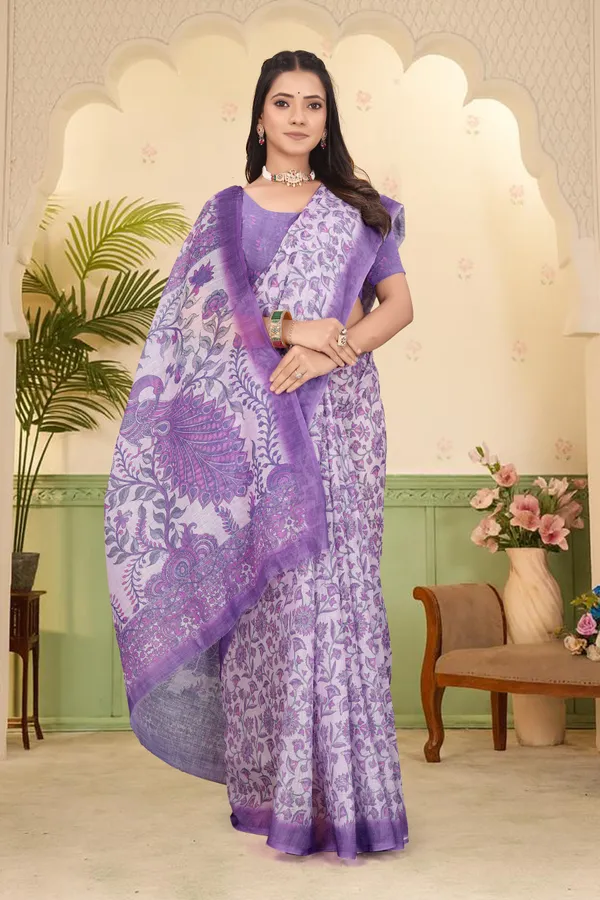 Light_Blue_Cotton_Linen_Digital_Print_Saree_For_Women