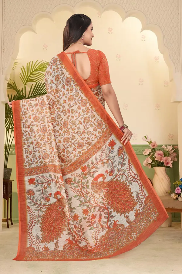 Orange_Cotton_Linen_Digital_Print_Saree_For_Women