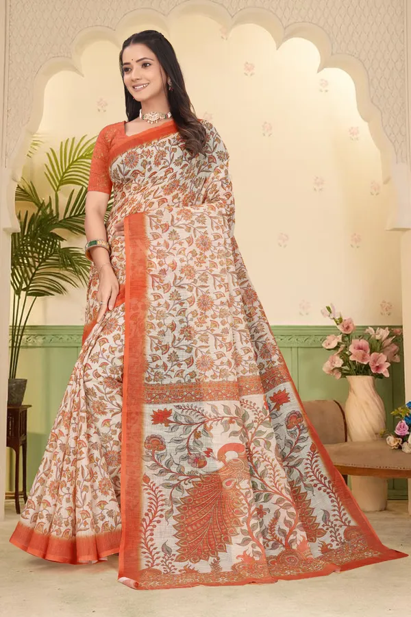 Orange_Cotton_Linen_Digital_Print_Saree_For_Women