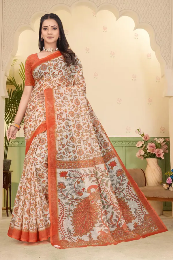 Orange_Cotton_Linen_Digital_Print_Saree_For_Women