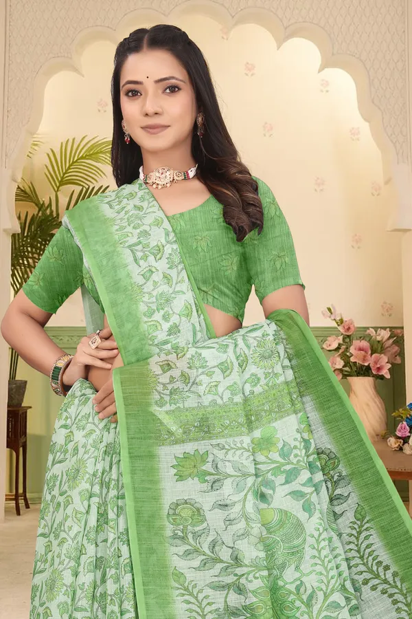 Green_Cotton_Linen_Digital_Print_Saree_For_Women