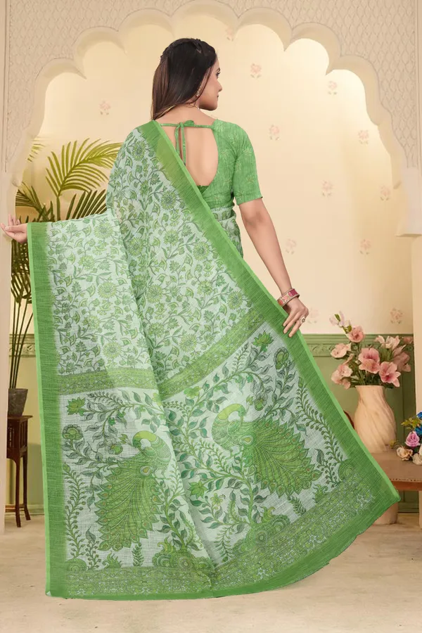 Green_Cotton_Linen_Digital_Print_Saree_For_Women