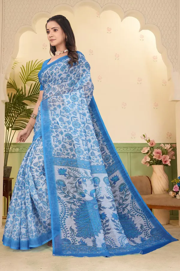 Blue_Cotton_Linen_Digital_Print_Saree_For_Women