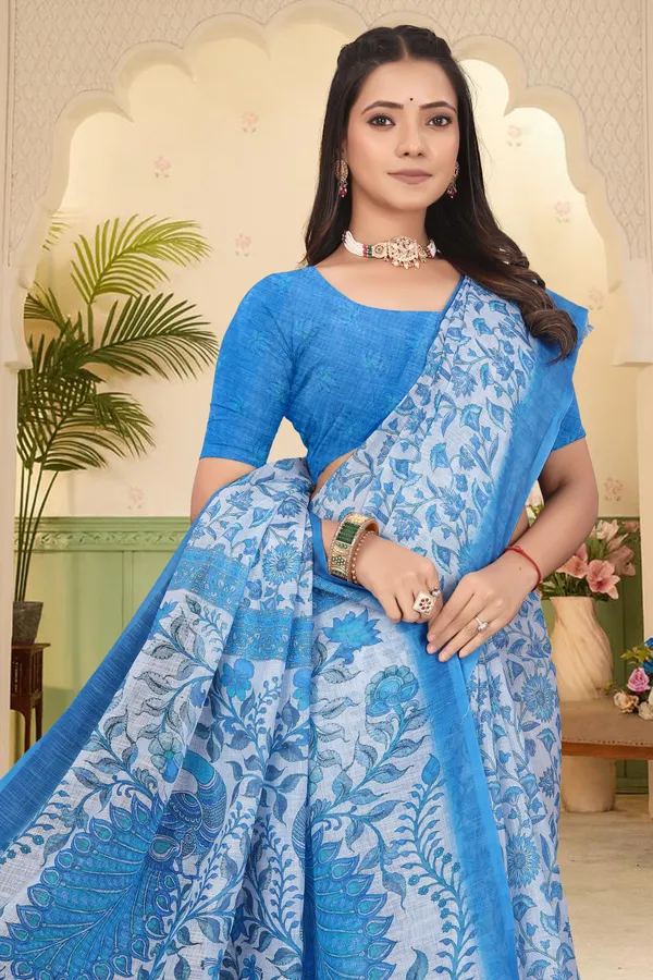 Blue_Cotton_Linen_Digital_Print_Saree_For_Women
