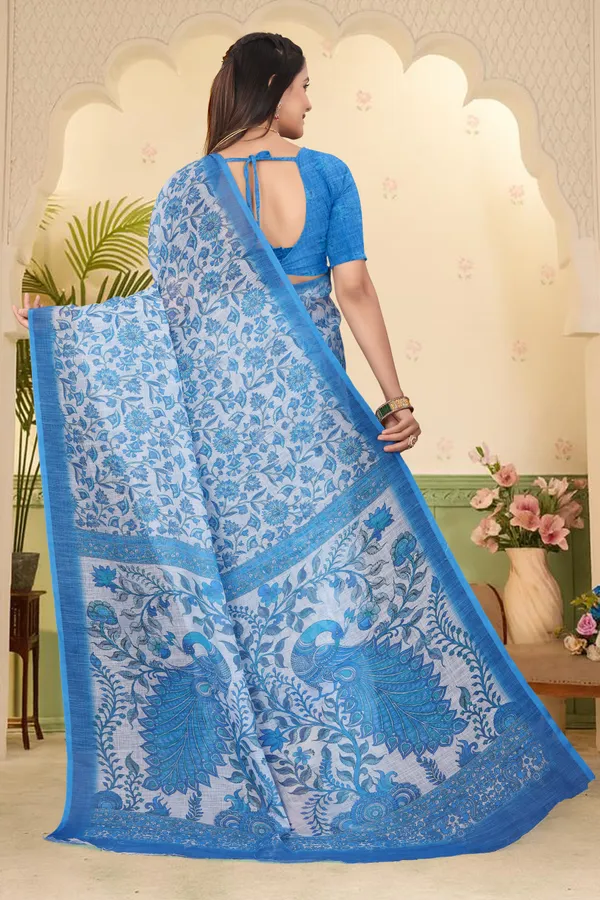 Blue_Cotton_Linen_Digital_Print_Saree_For_Women