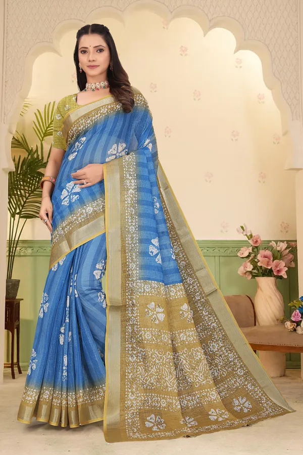Light_Blue_Cotton_Linen_Digital_Print_Saree_For_Women