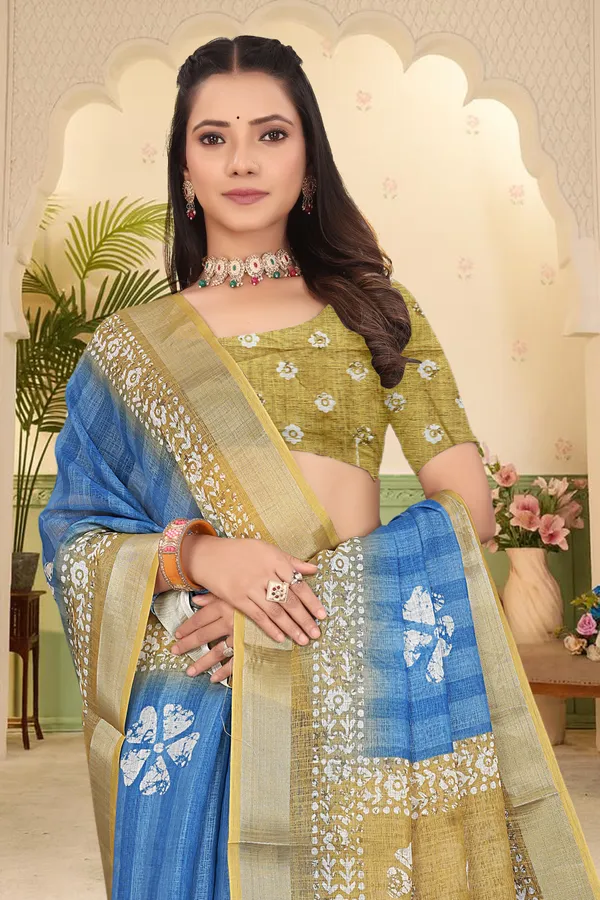 Light_Blue_Cotton_Linen_Digital_Print_Saree_For_Women