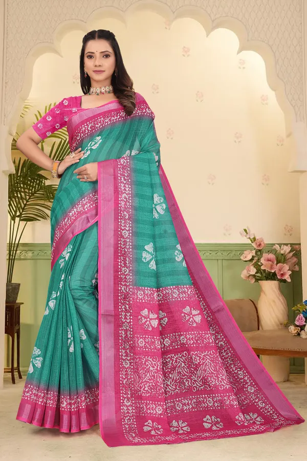 Dark_Green_Cotton_Linen_Digital_Print_Saree_For_Women