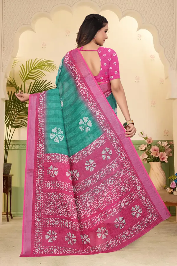 Dark_Green_Cotton_Linen_Digital_Print_Saree_For_Women