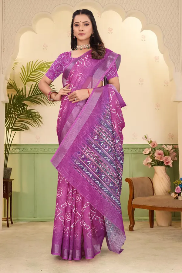 Purple_Cotton_Linen_Digital_Print_Saree_For_Women