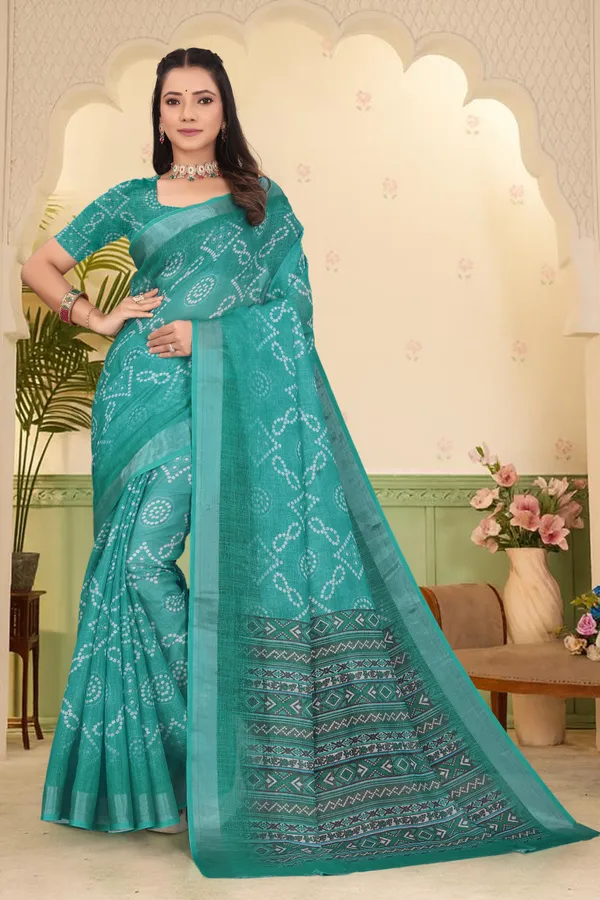 Dark_Green_Cotton_Linen_Digital_Print_Saree_For_Women