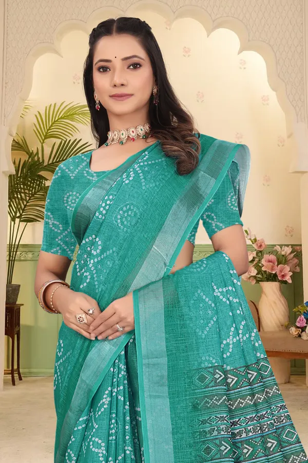 Dark_Green_Cotton_Linen_Digital_Print_Saree_For_Women