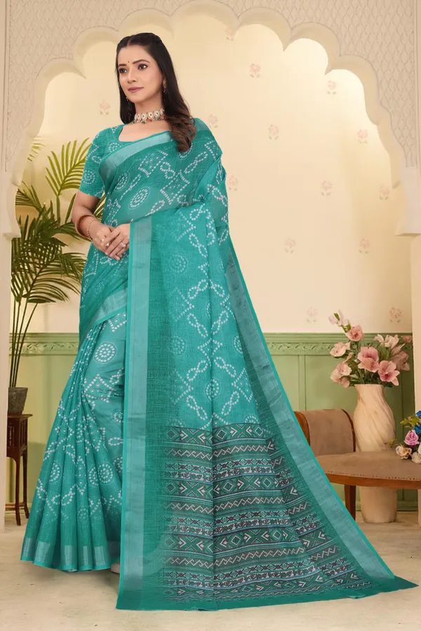 Dark_Green_Cotton_Linen_Digital_Print_Saree_For_Women