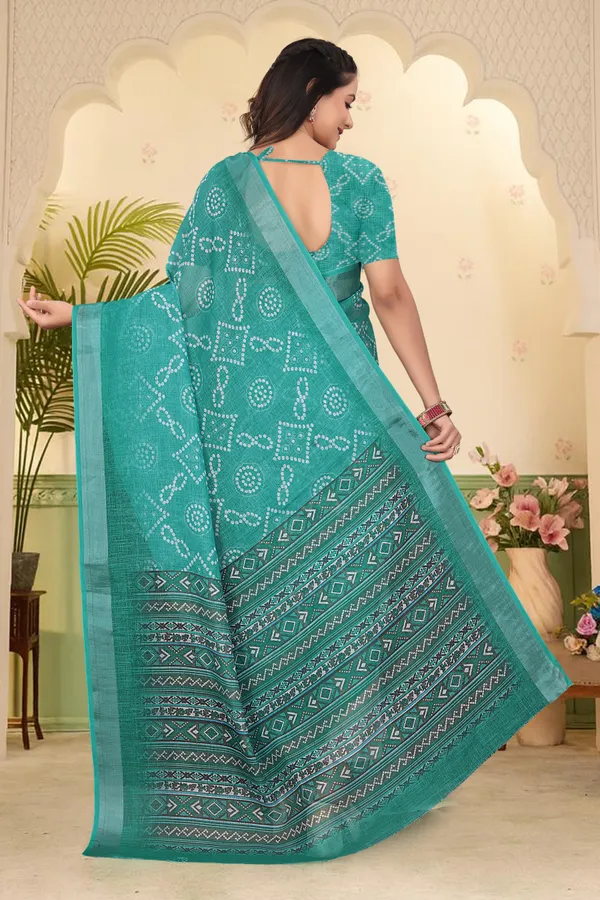 Dark_Green_Cotton_Linen_Digital_Print_Saree_For_Women